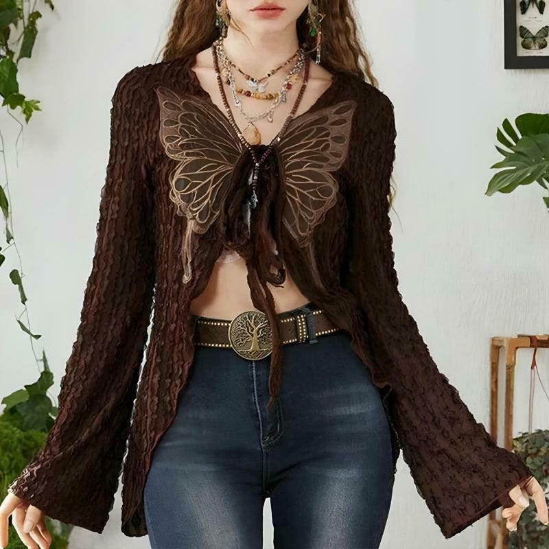 Fairycore Butterfly Open Front Top - Y2K Aesthetic Summer Fashion for Effortless Style