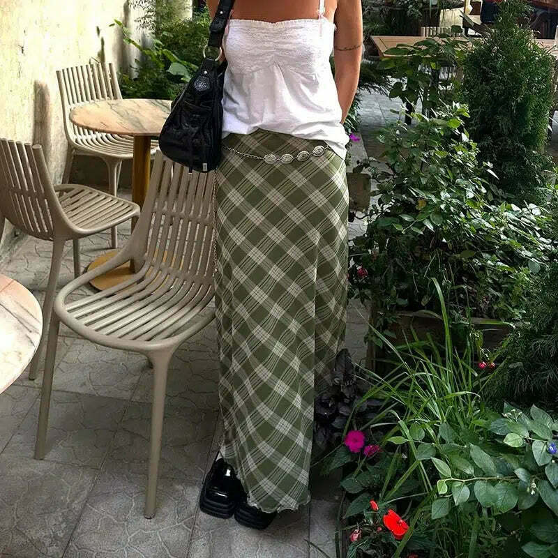 Fairycore Plaid Maxi Skirt - Y2K Aesthetic Summer Fashion for Effortless Style