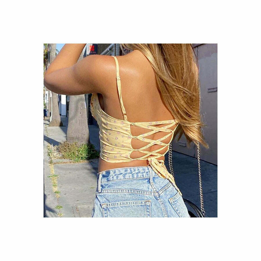 Floral Sin Lace-Up Top: Y2K-Inspired Summer Fashion for Effortless Style and Vibe