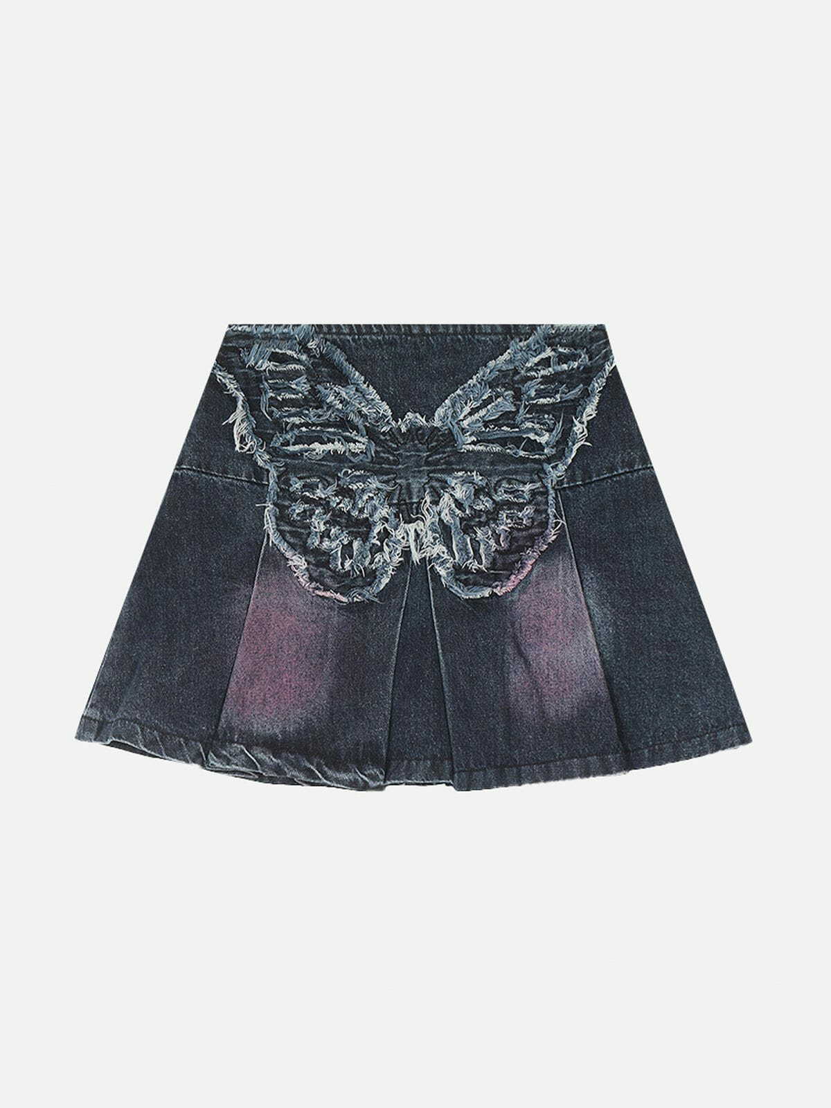 Fringe Butterfly Denim Skirt - Y2K Grunge Style for Summer Vibes and Retro Fashion Lovers