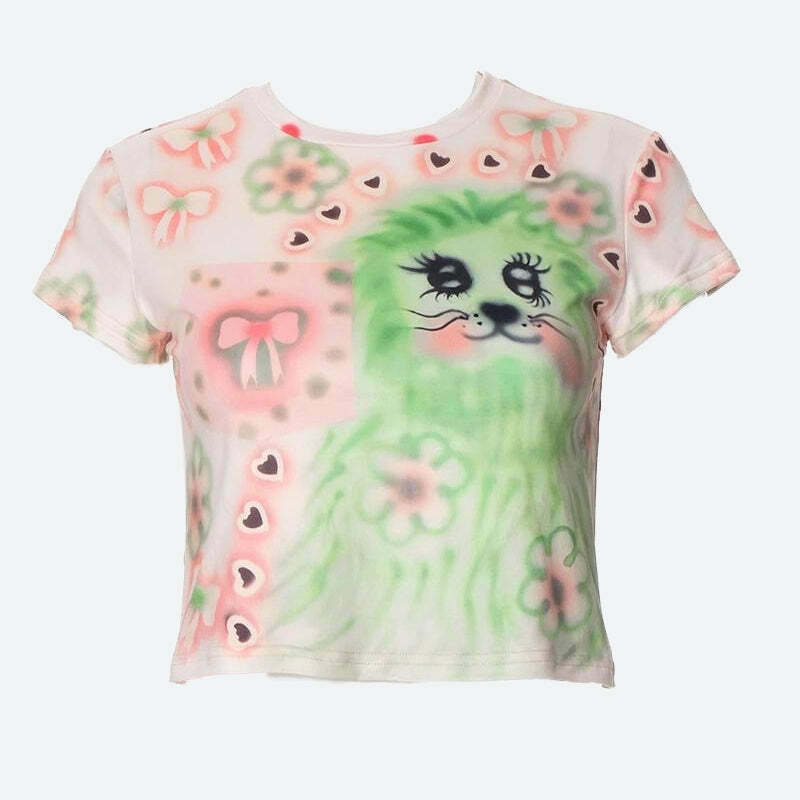 Indie Y2K Bow Tee: Trendy Grunge Aesthetic Top for Effortless Summer Style