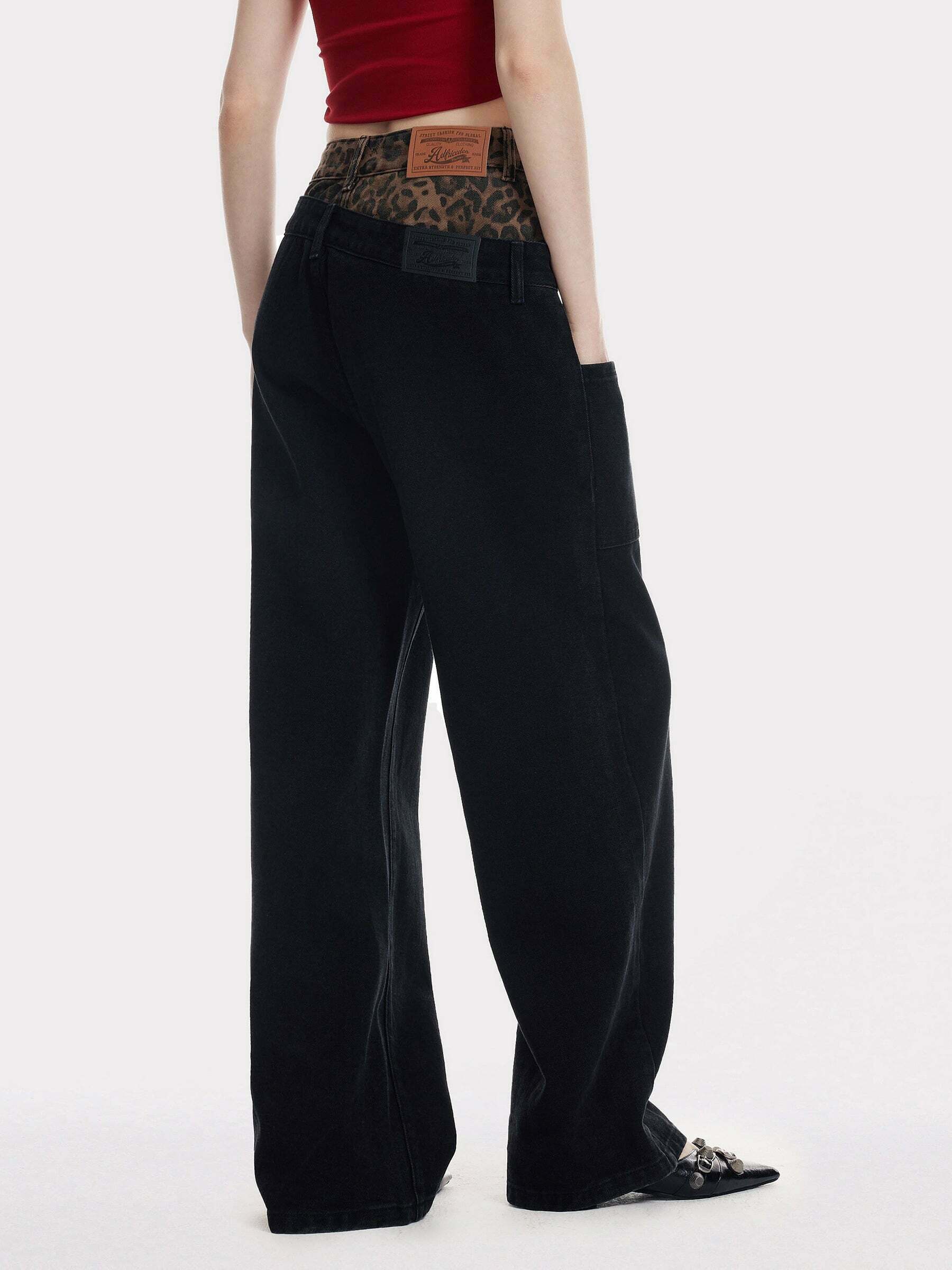 Leopard Print Y2K Grunge Double Waist Jeans for a Retro Summer Vibe