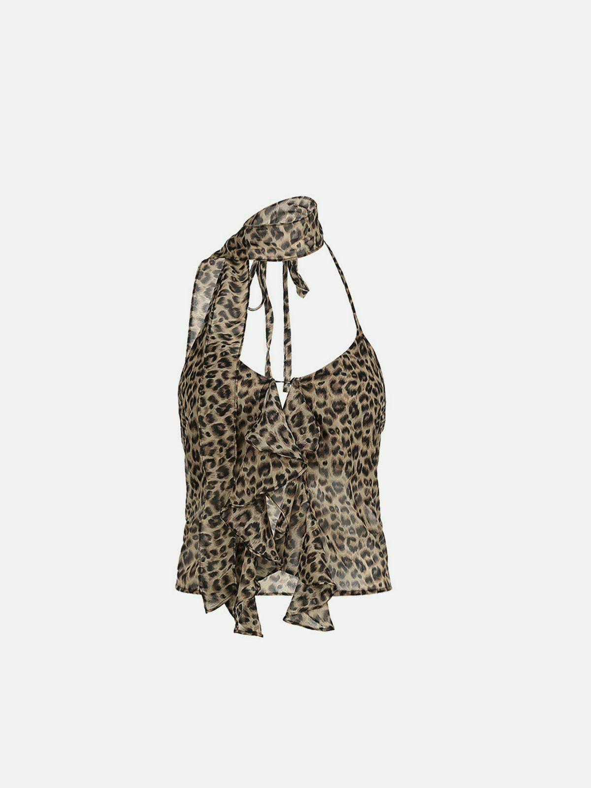 Leopard Print Y2K Halter Cami Top - Trendy Summer Outfit for Retro Style Lovers