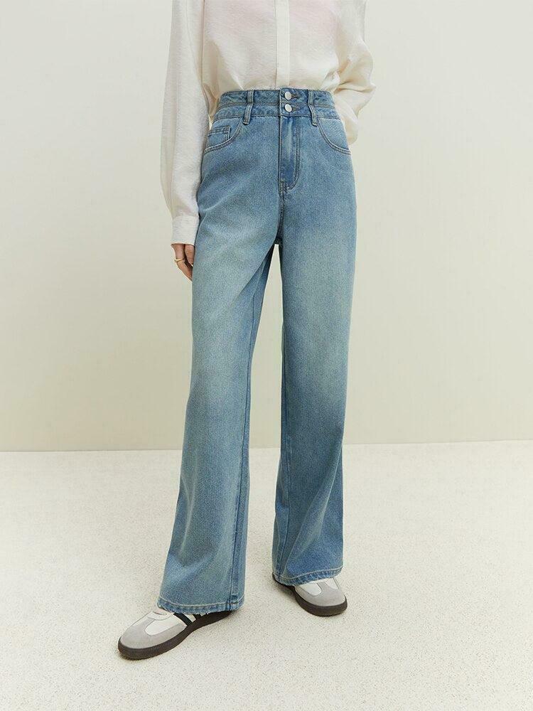 Light Wash Double Buttoned Wide Leg Jeans - Y2K Fashion Essential for Effortless Style