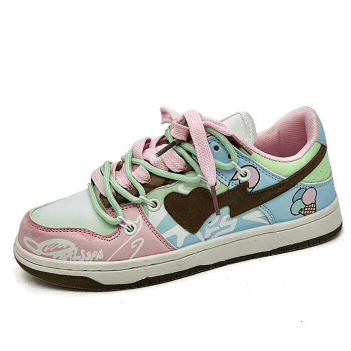 Pastel Heart Aesthetic Sneakers - Y2K Fashion Trendy Footwear