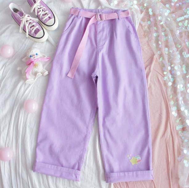 Pastel Lavender Y2K Pants for Aesthetic Coquette & Grunge Styles
