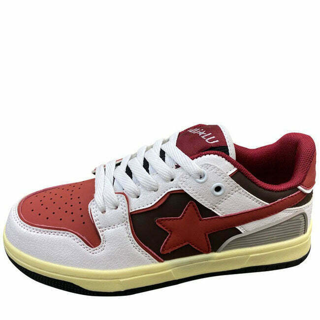 Red & Grey Shooting Star Sneakers - Y2K Fashion Must-Have Footwear