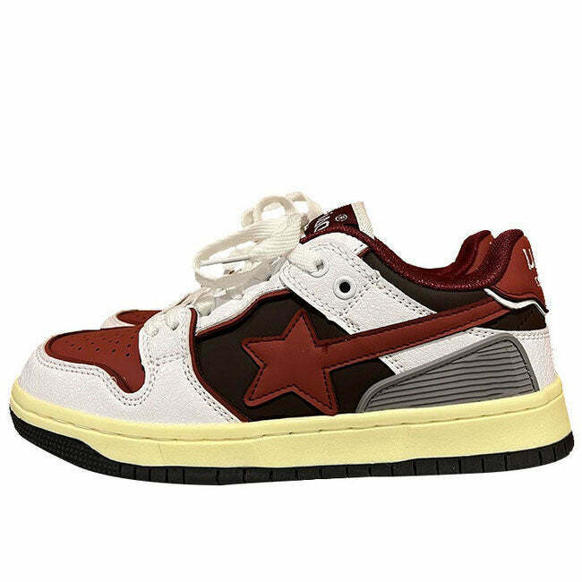 Red & Grey Shooting Star Sneakers - Y2K Fashion Must-Have Footwear