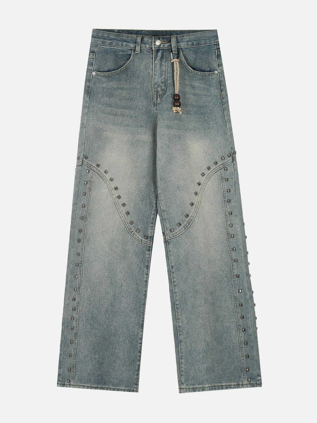Rivet Washed Loose Jeans - Y2K Grunge Style for Effortless Retro Summer Outfits