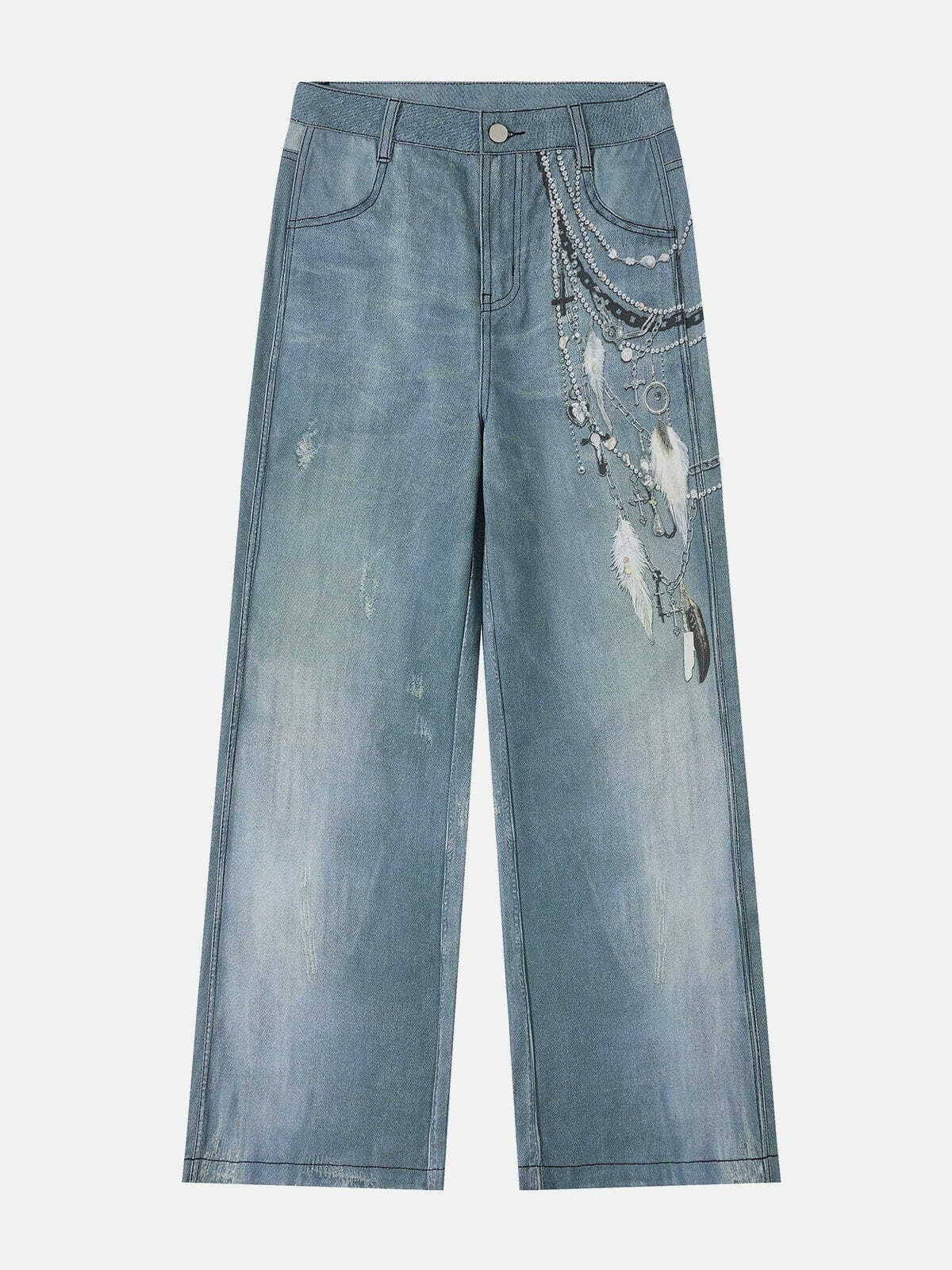 Trendy 3D Chain Print Jeans for Y2K Fashion Lovers - Perfect for Summer Outfits & Grunge Vibes