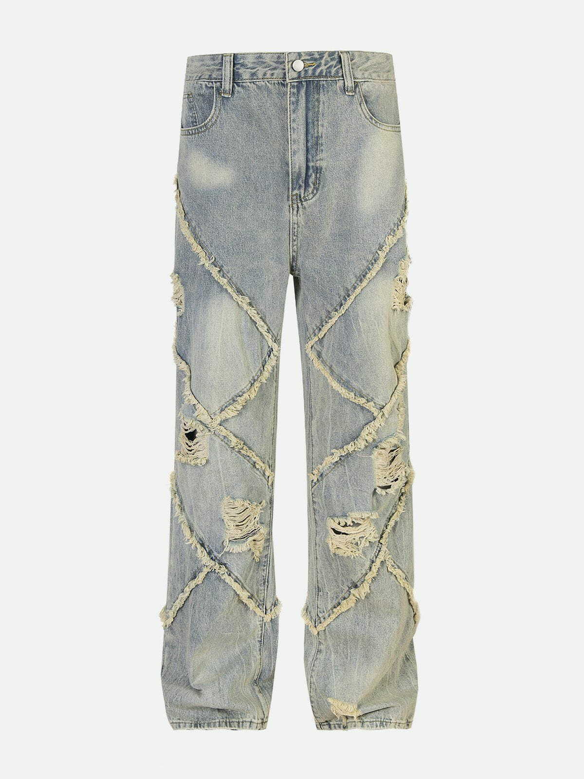 Trendy Distressed Fringe Loose Jeans for Y2K Summer Outfits & 90s Grunge Vibes