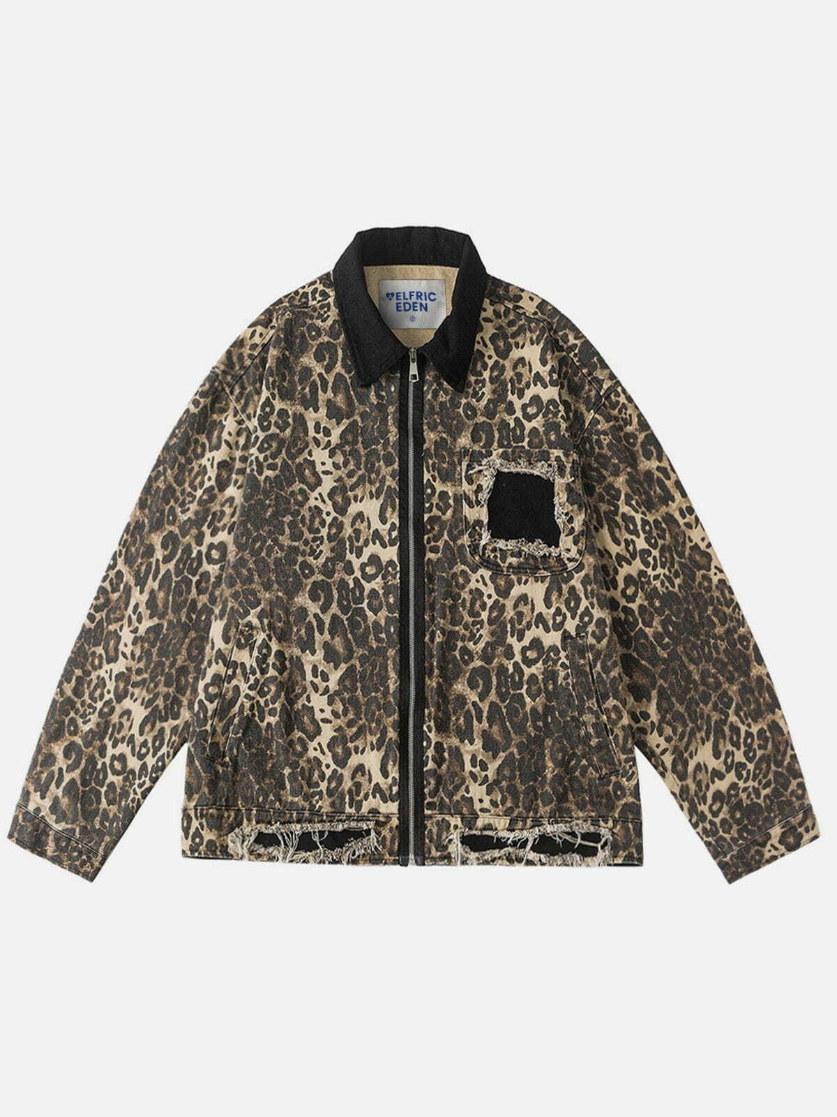 Trendy Distressed Leopard Print Jacket - Y2K Grunge Fashion Essential for Summer Outfits