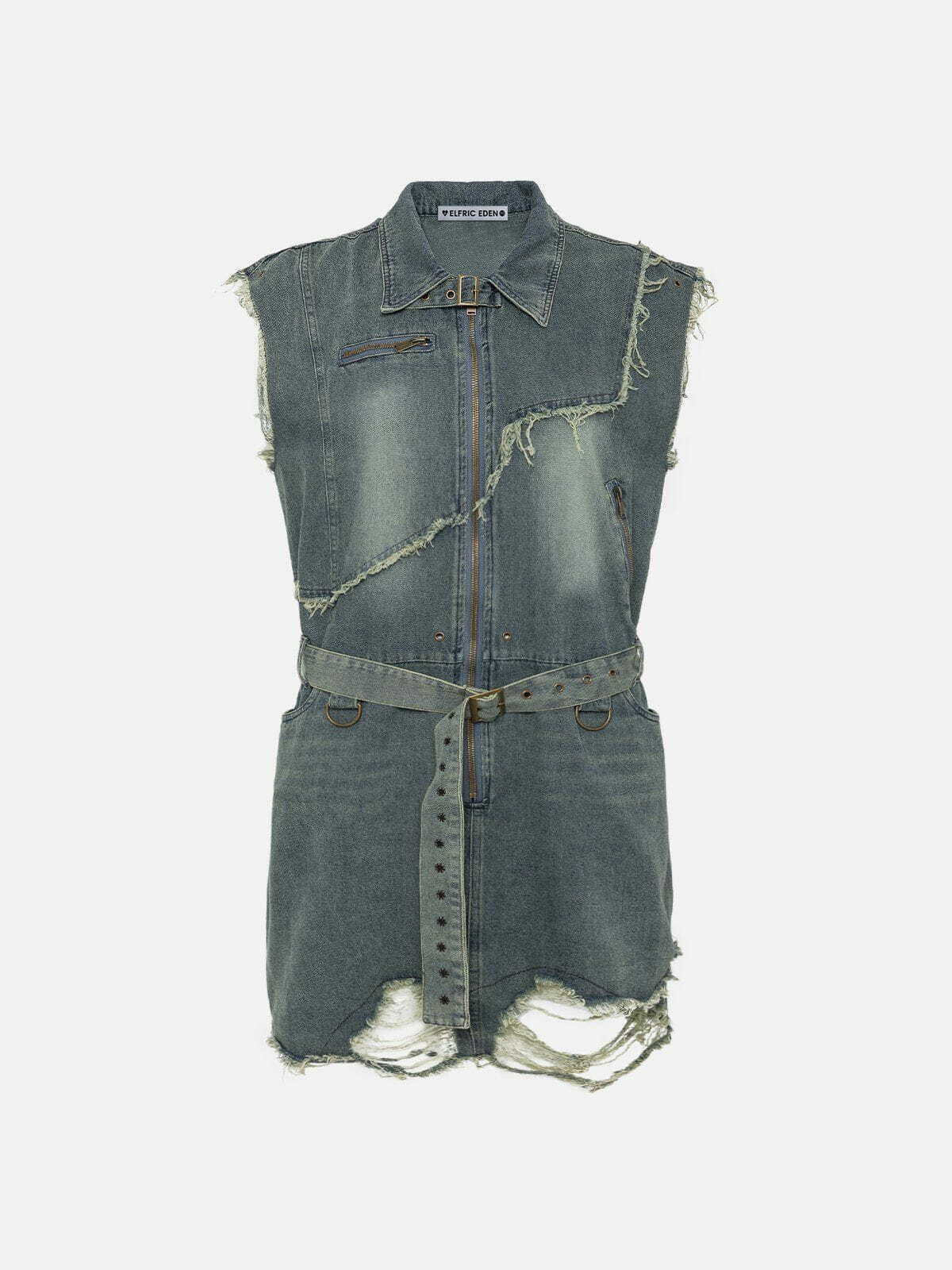 Trendy Distressed Washed Denim Dress - Perfect for Y2K Summer Outfits & 90s Fashion Vibes