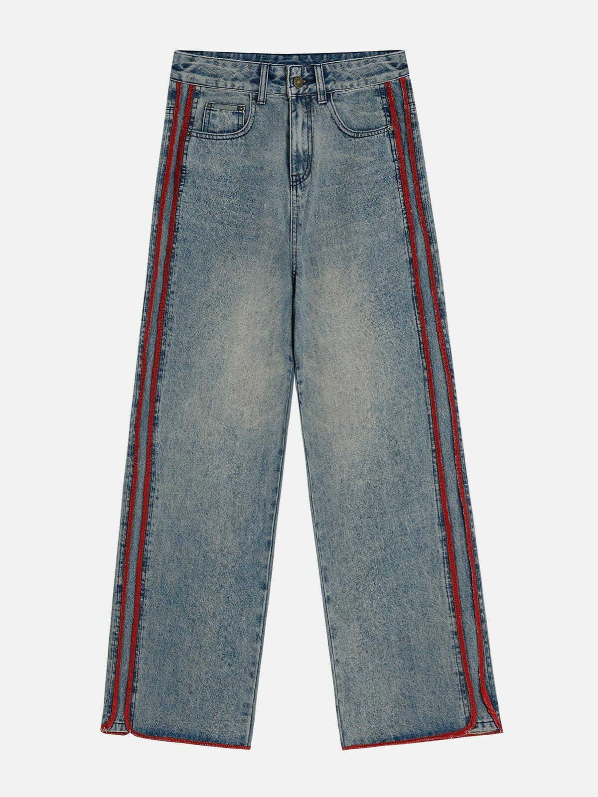 Trendy Red Stripe Loose Jeans - Y2K Grunge Outfit Essential for Summer Vibes