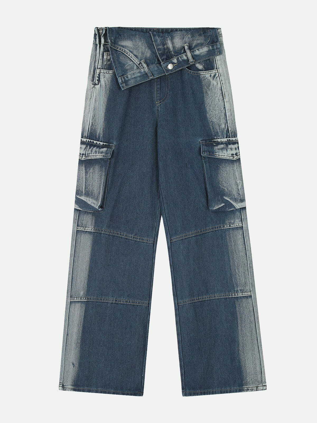 Trendy Y2K Big Pocket Irregular Waist Jeans for Effortless Summer Grunge Outfits