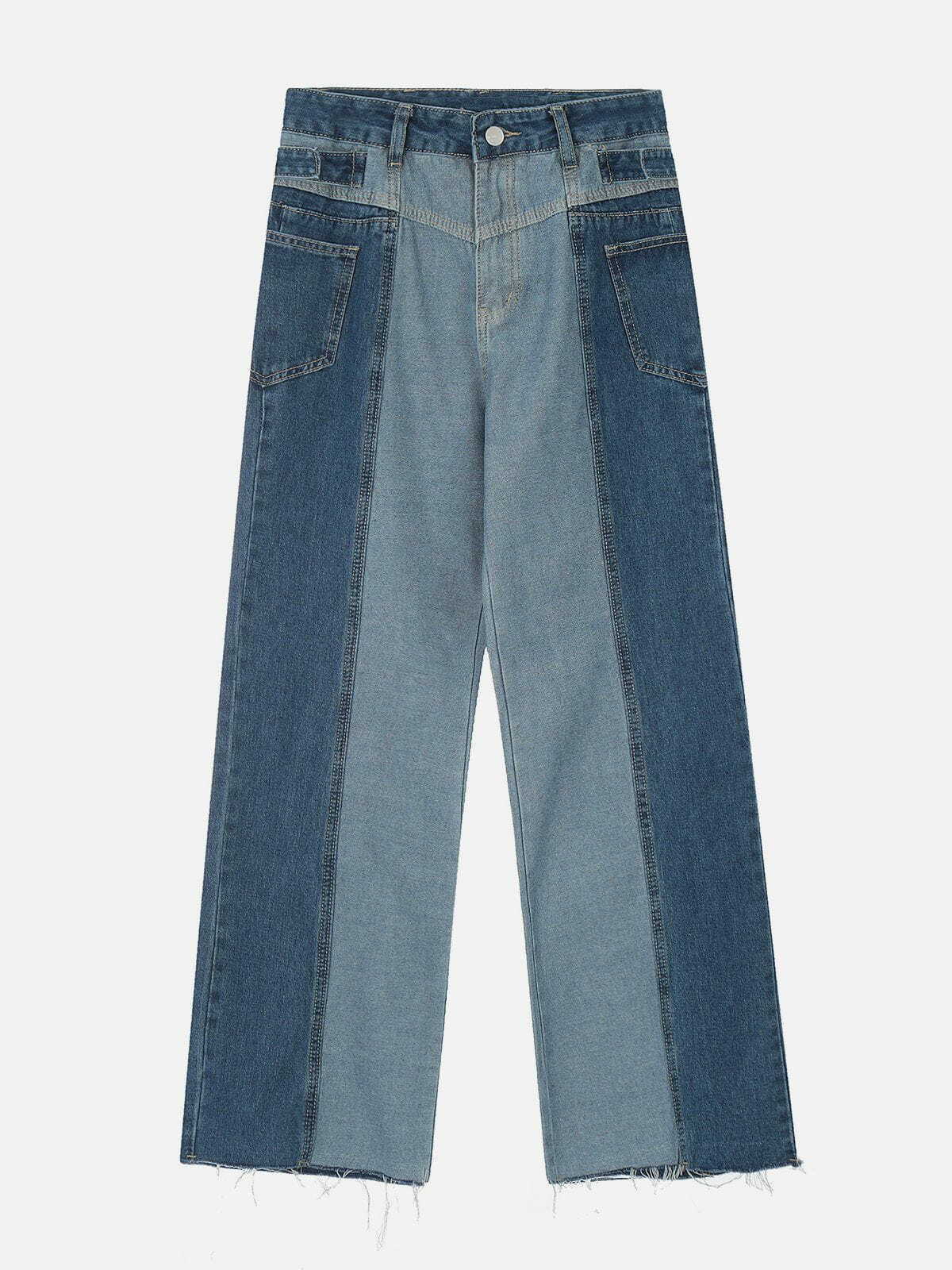 Trendy Y2K Patchwork Fringe Jeans for a Retro Summer Vibe and Grunge Style