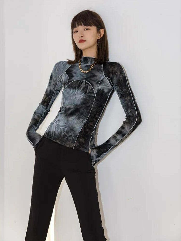 Trendy Y2K Tie Dye High Neck Top for Summer: Aesthetic Grunge Style Essential