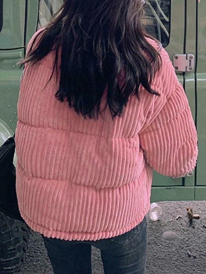 Vintage Y2K Corduroy Padded Jacket - Retro Grunge Style Outerwear for Trendy Looks