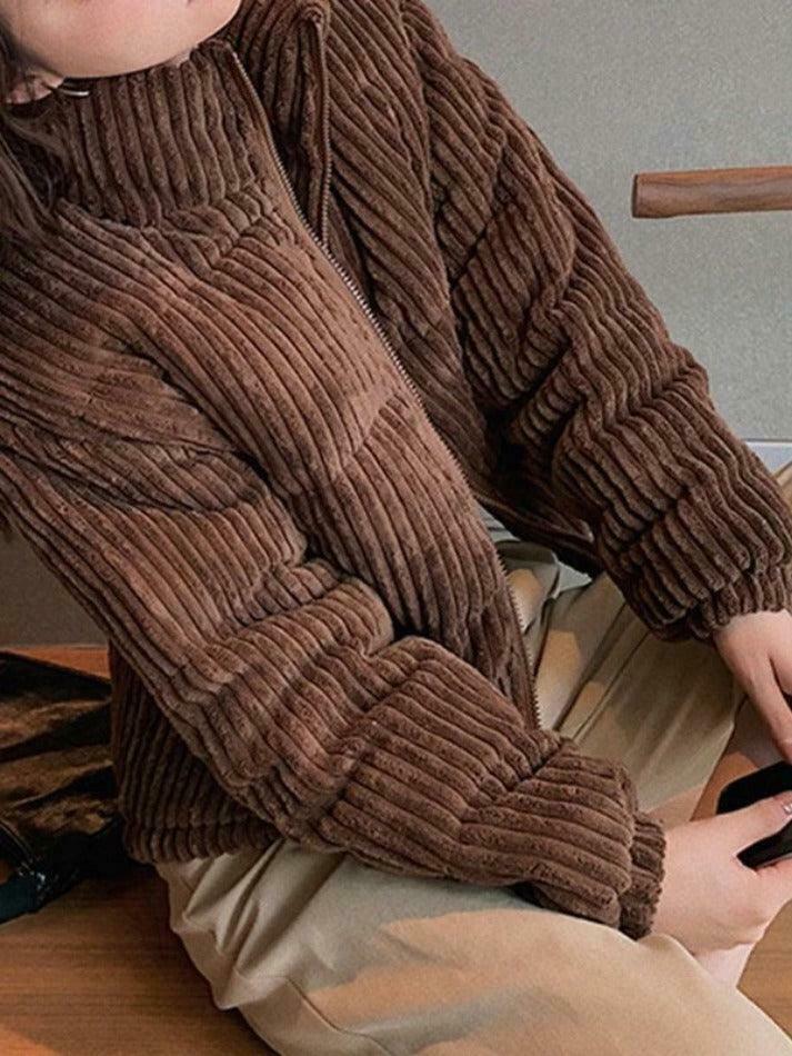 Vintage Y2K Corduroy Padded Jacket - Retro Grunge Style Outerwear for Trendy Looks