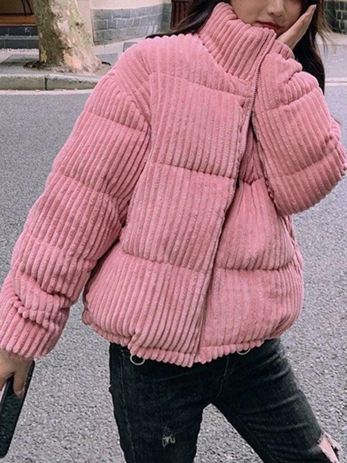 Vintage Y2K Corduroy Padded Jacket - Retro Grunge Style Outerwear for Trendy Looks