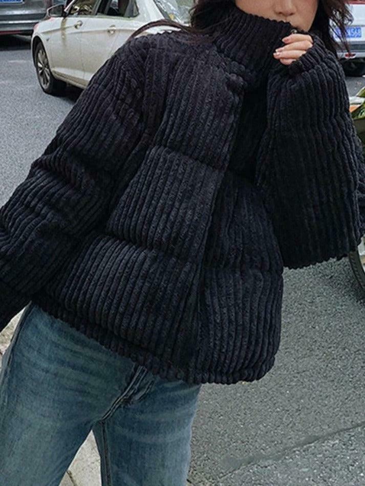 Vintage Y2K Corduroy Padded Jacket - Retro Grunge Style Outerwear for Trendy Looks