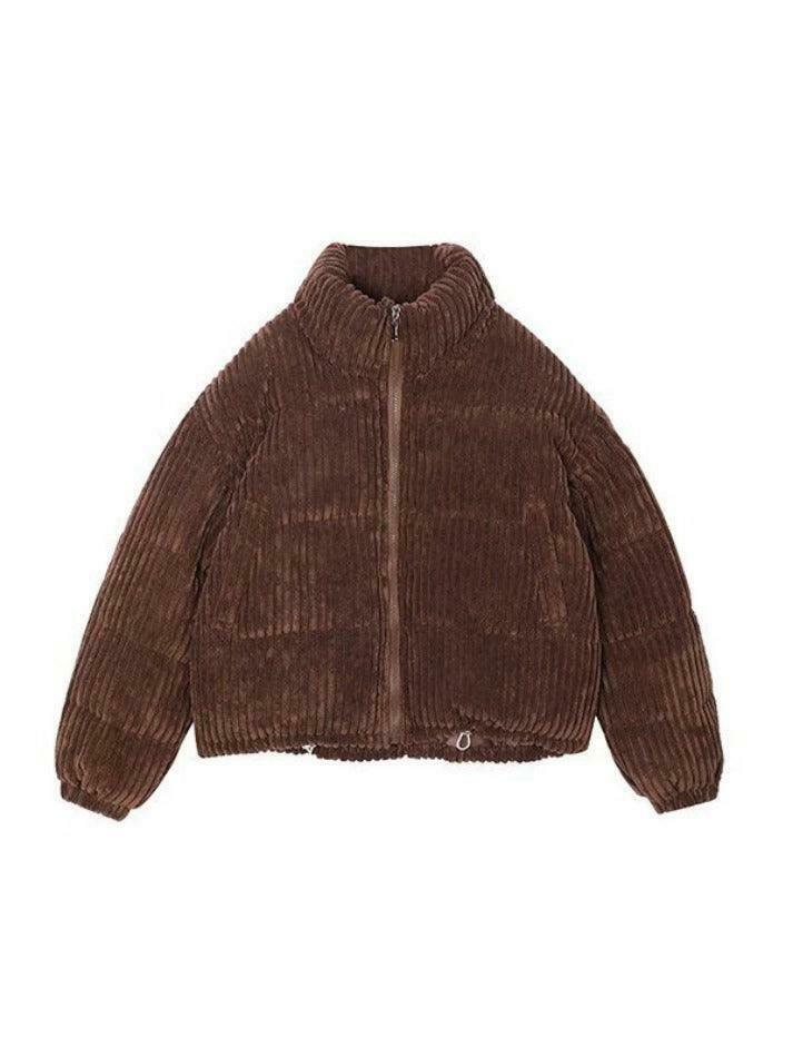 Vintage Y2K Corduroy Padded Jacket - Retro Grunge Style Outerwear for Trendy Looks