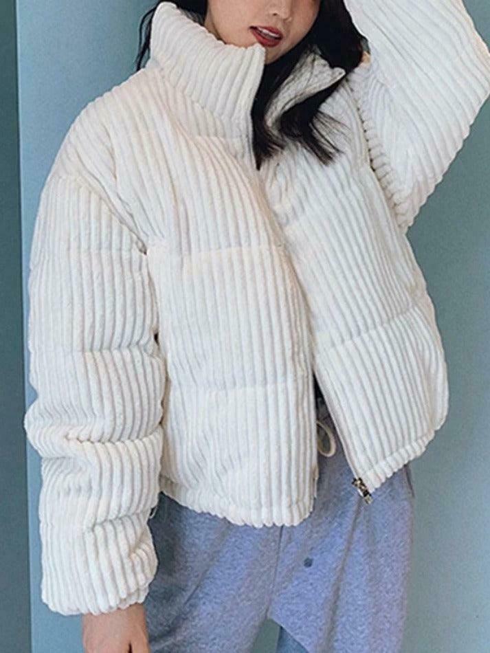 Vintage Y2K Corduroy Padded Jacket - Retro Grunge Style Outerwear for Trendy Looks