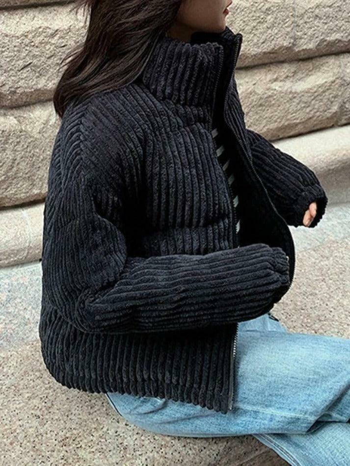 Vintage Y2K Corduroy Padded Jacket - Retro Grunge Style Outerwear for Trendy Looks