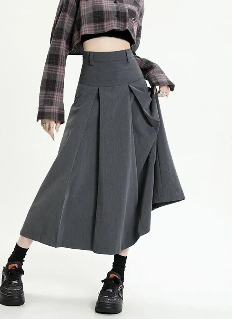Y2K A-Line Pleated Midi Skirt for Trendy Summer Outfits and Stylish Casual Looks