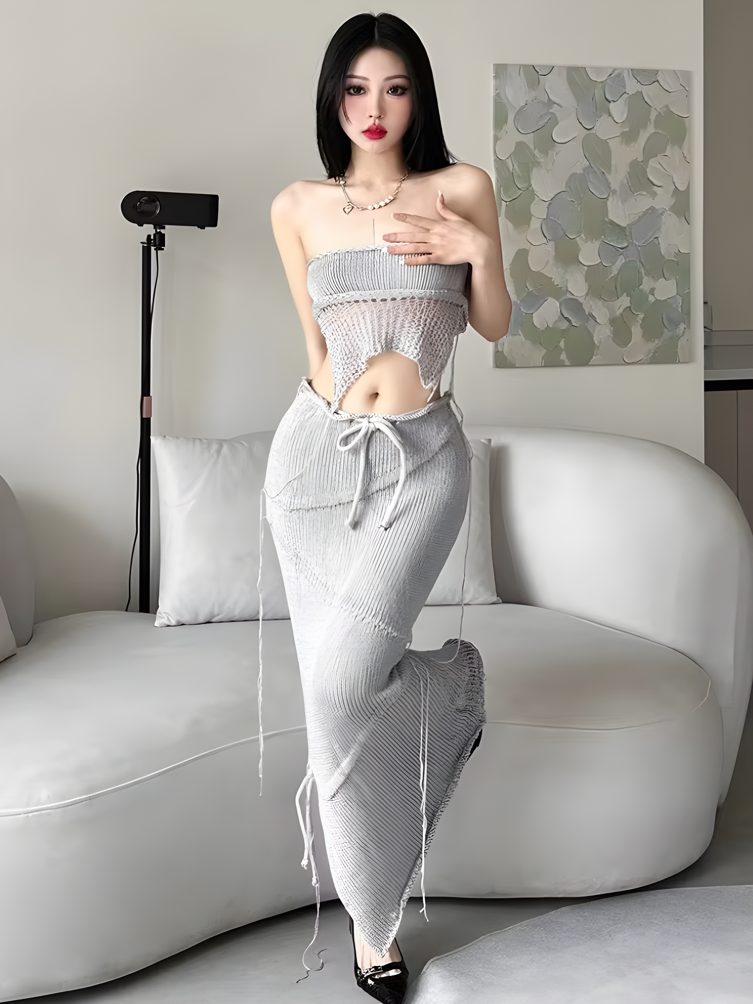 Y2K Aesthetic Coquette Crochet Backless Top & Maxi Skirt Set