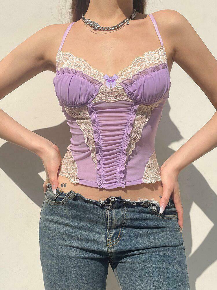 Y2K Aesthetic Lace Strap Crop Top for Trendy Coquette Style