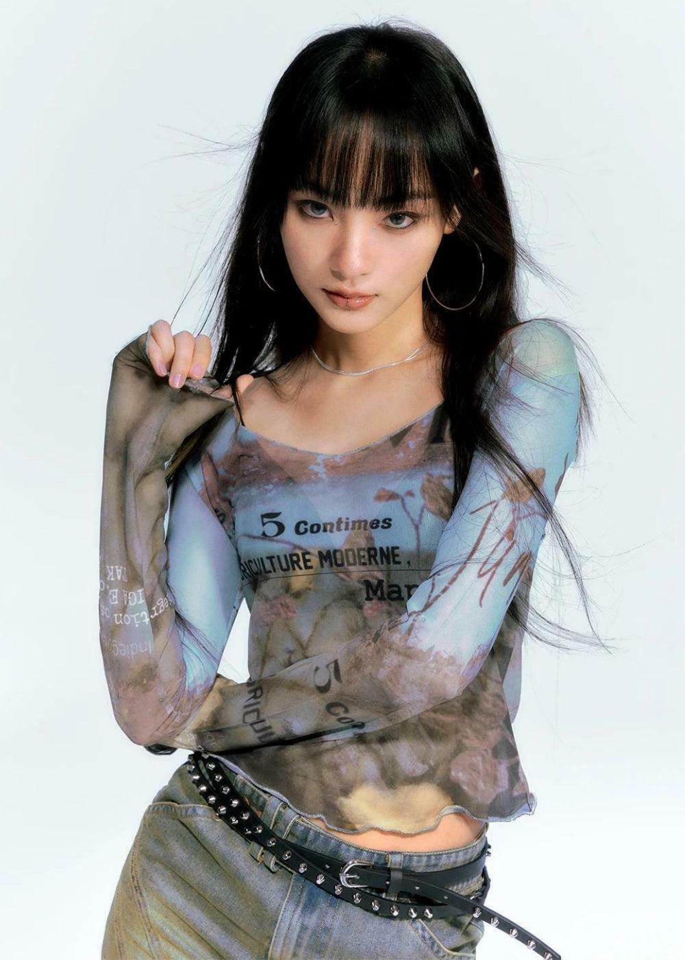 Y2K Aesthetic Nature Mesh Top - Trendy Summer Layering Piece for Effortless Style