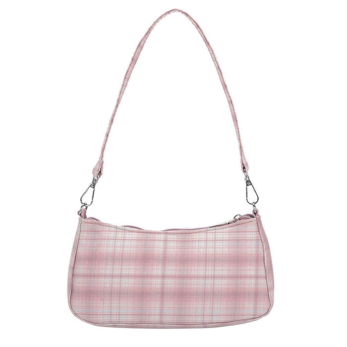 Y2K Aesthetic Soft Girl Plaid Baguette Bag - Trendy 90s Inspired Fashion Accessory