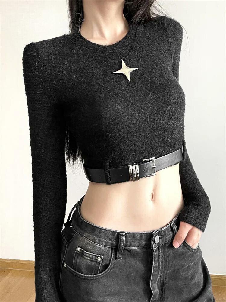 Y2K Aesthetic Star Belted Crop Top - Trendy Summer Outfit for Effortless Style