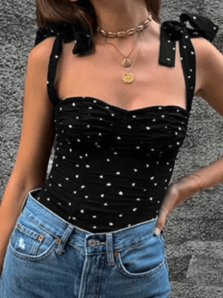 Y2K Aesthetic Tie Strap Heart Cropped Tank Top for Trendy Summer Outfits
