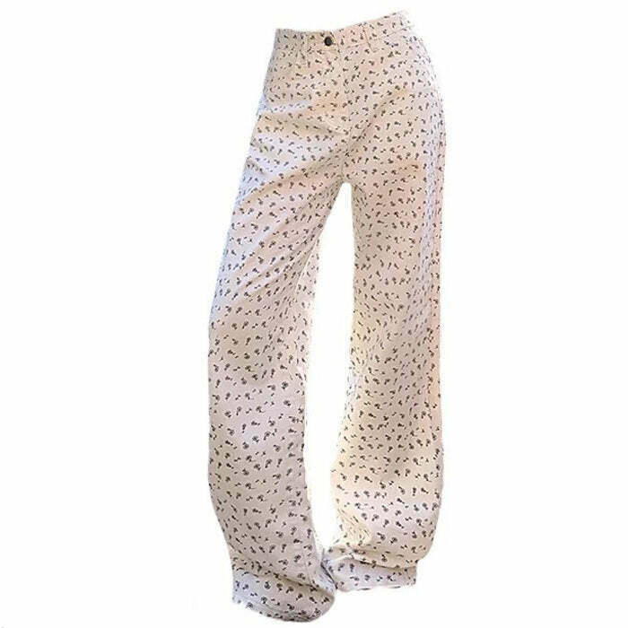 Y2K Aesthetic Vintage Floral Print Cord Pants for Trendy Outfits
