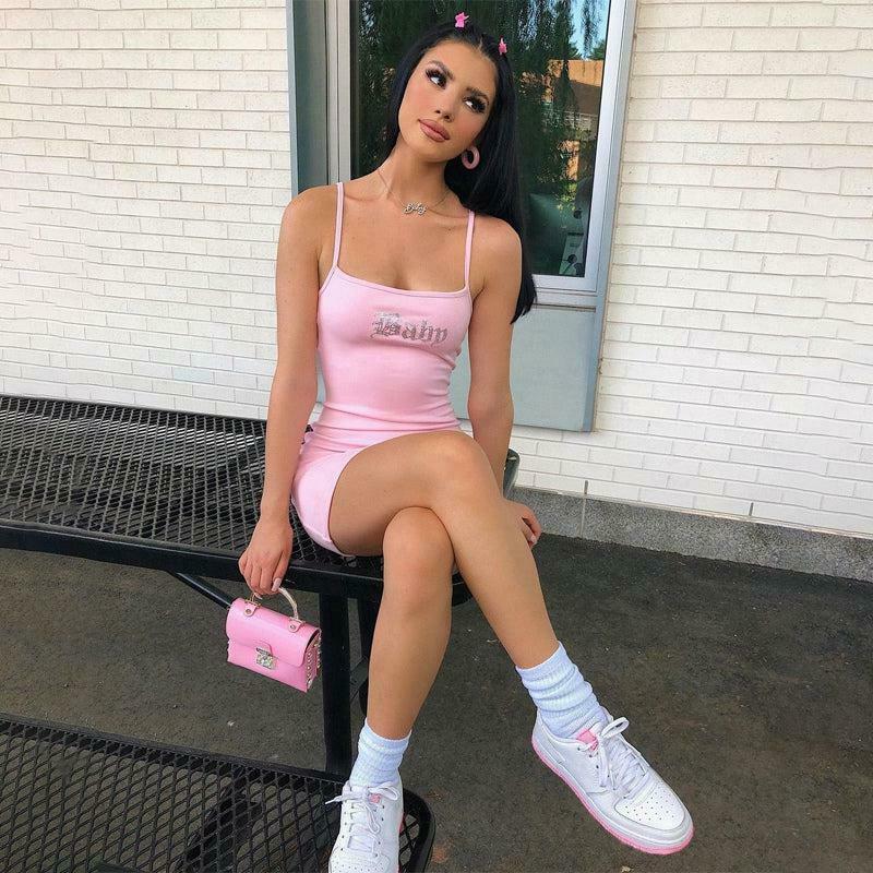 Y2K Barbie Baby Bodycon Mini Dress - Trendy Summer Outfit for a Chic Aesthetic Look