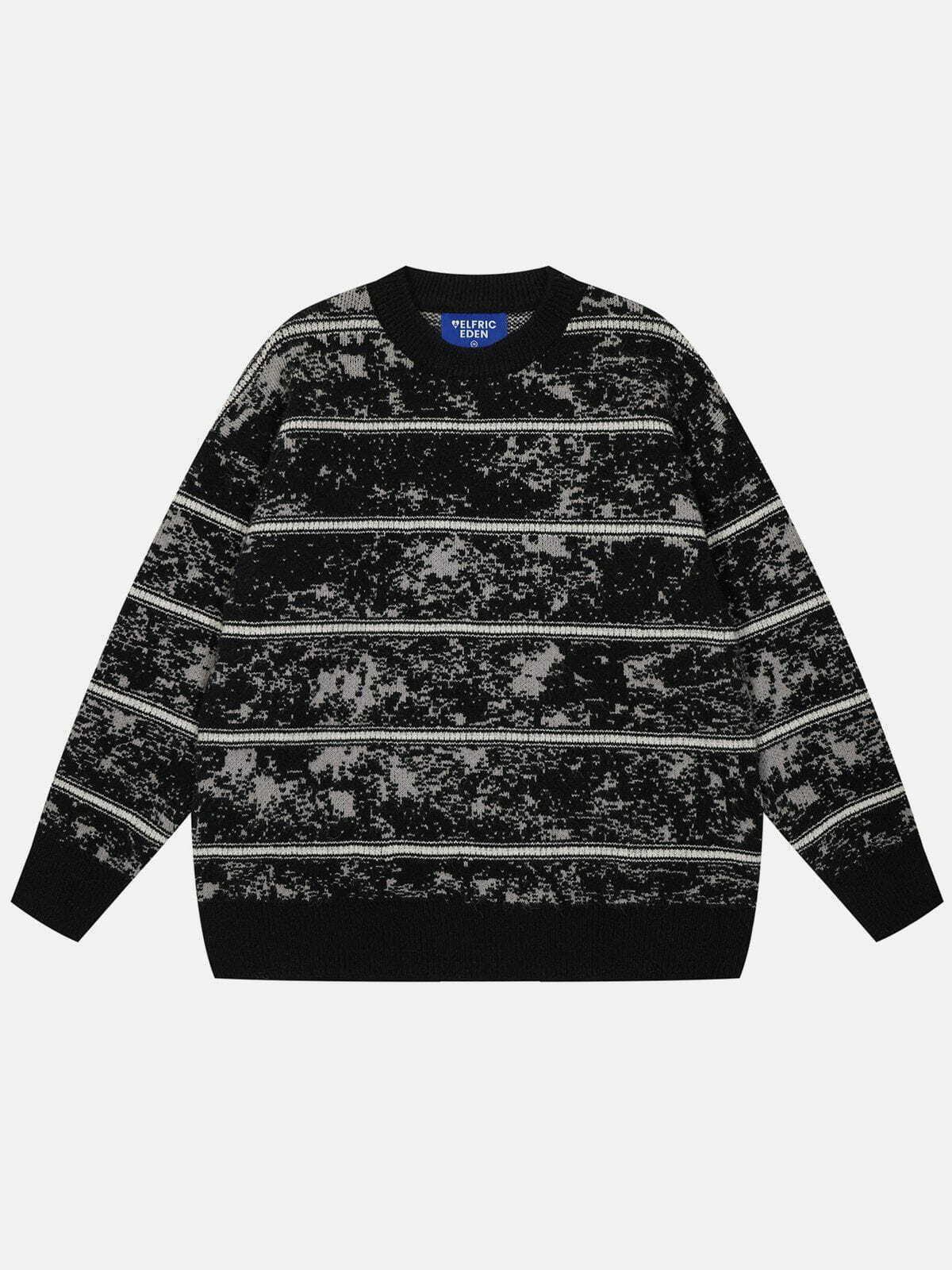 Y2K Camouflage Stripe Sweater - Retro Grunge Style for Trendy Summer Outfits