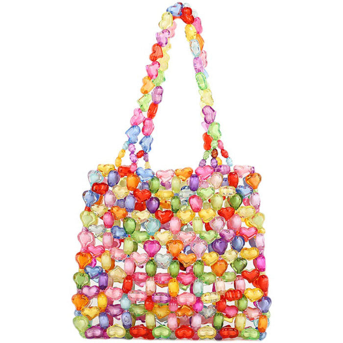 Y2K Candy Hearts Beaded Handbag - Cute Accessory for Summer Outfits & 90s Aesthetic Looks