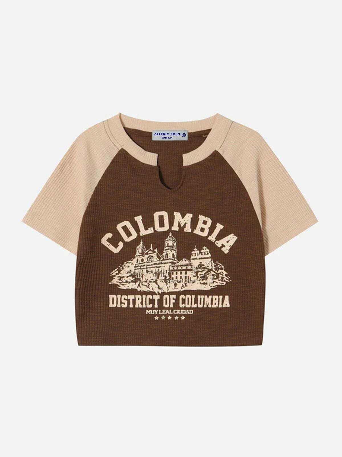 Y2K Castle Print Cropped Tee - Retro Grunge Top for Summer Y2K Outfits & Parties