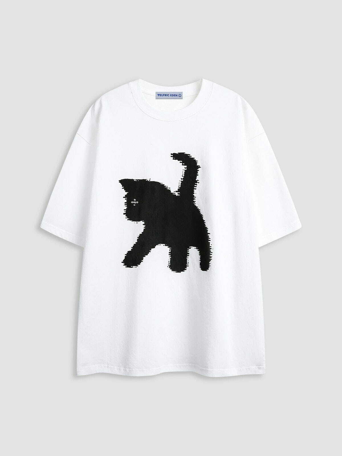 Y2K Cat Print Tee: Retro 90s Grunge Top for Summer Outfits & Party Vibes