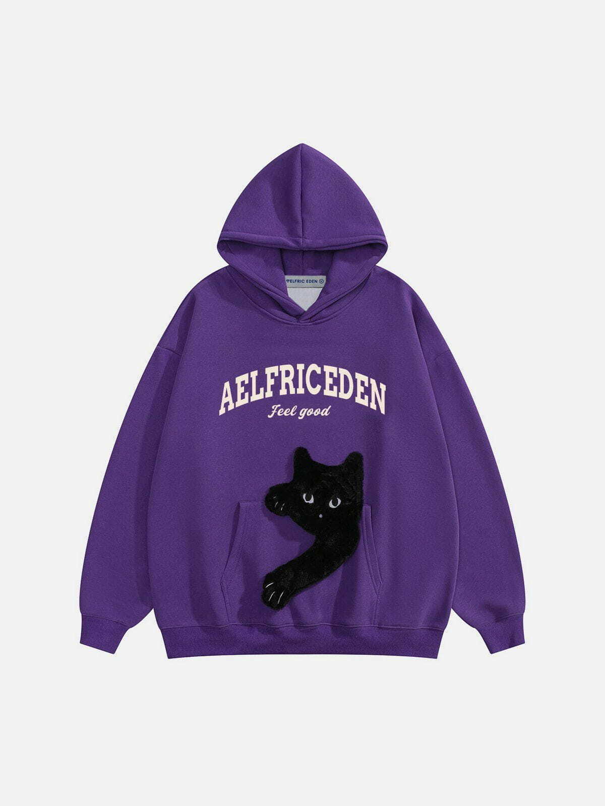 Y2K Cat Towel Embroidery Hoodie - Trendy Grunge Style for Summer Y2K Outfits