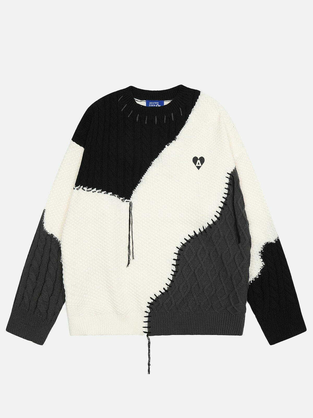 Y2K Color Blocking Patchwork Sweater - Retro 90s Grunge Style for Trendy Women