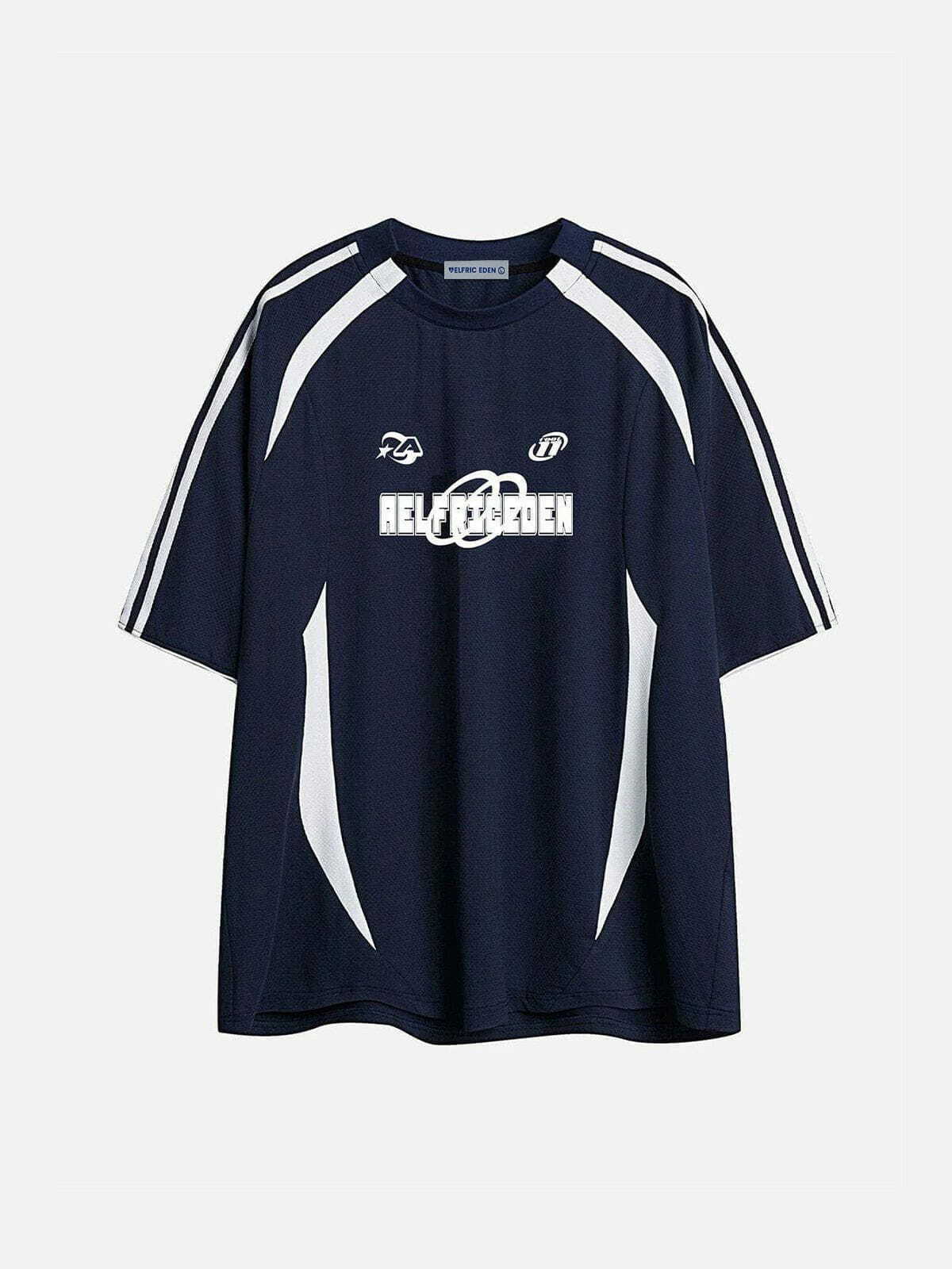 Y2K Contrast Color Stripe Racing Tee - Retro 90s Grunge Top for Summer Outfits