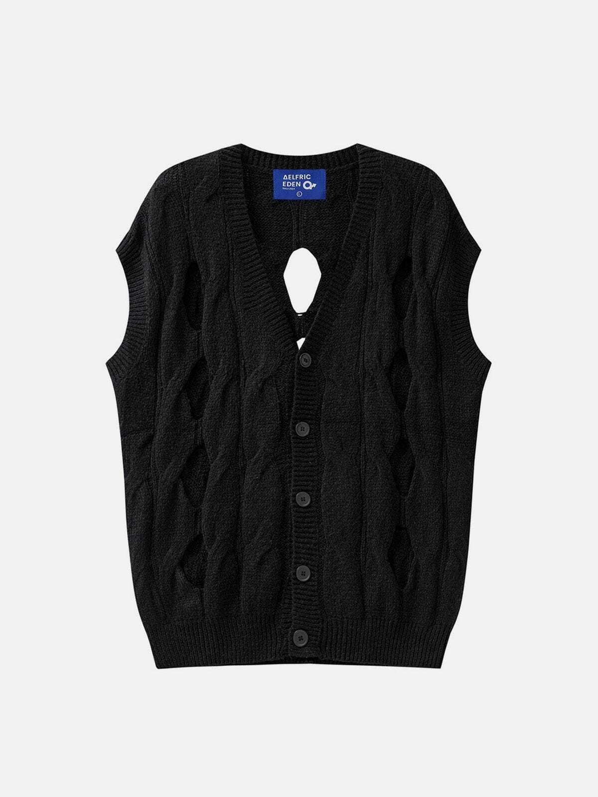 Y2K Cut Out Twist Rope Sweater Vest - Trendy Grunge Top for Summer Y2K Outfits