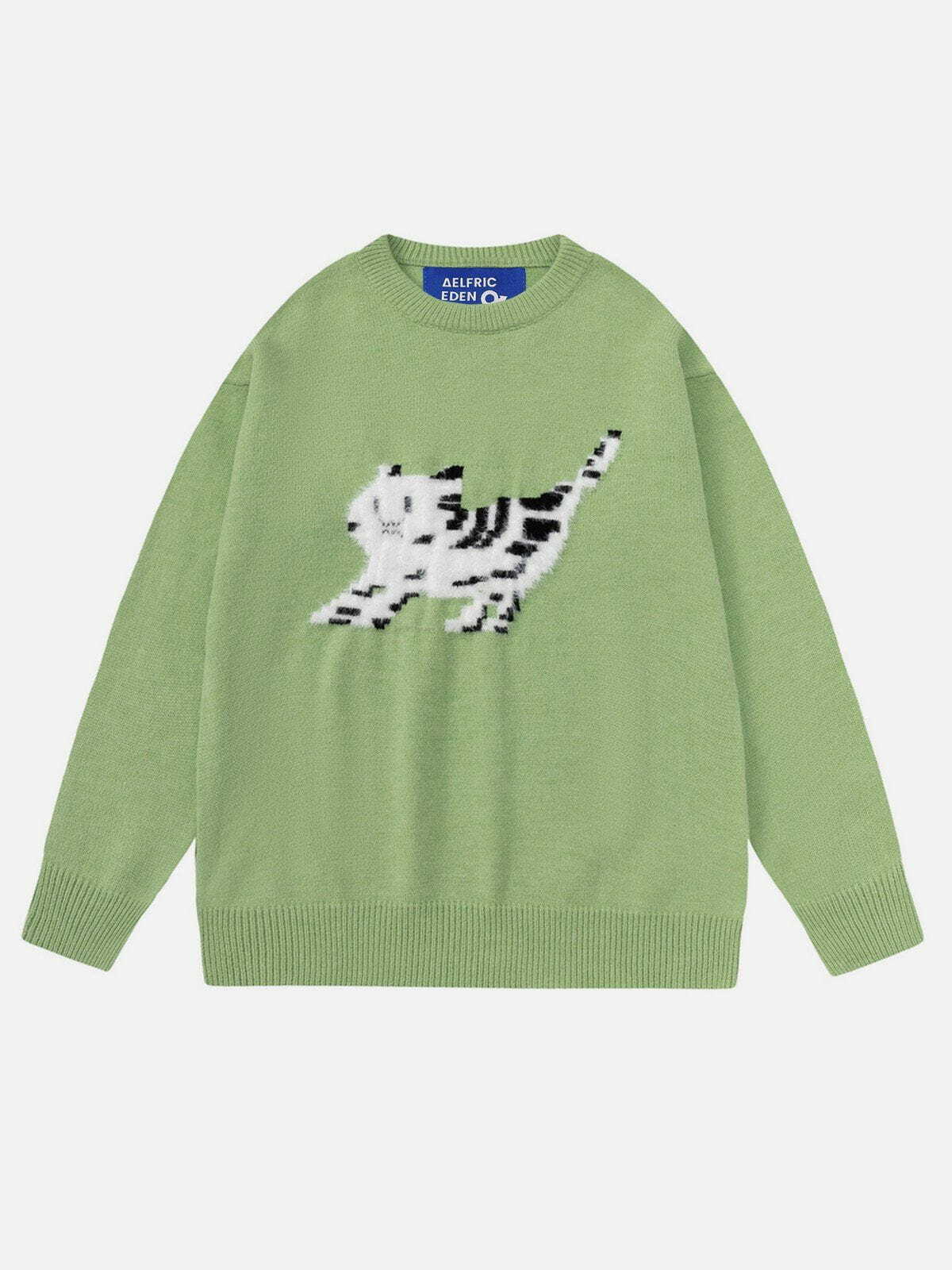 Y2K Cute Cat Flocking Sweater - Retro 90s Grunge Style for Y2K Fashion Lovers
