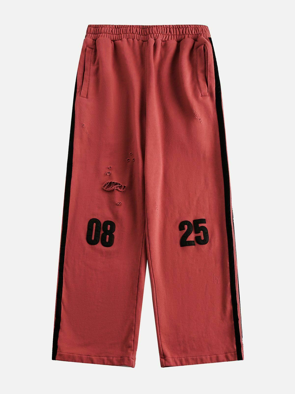 Y2K Distressed Sweatpants with Applique Embroidery for Trendy Summer Outfits