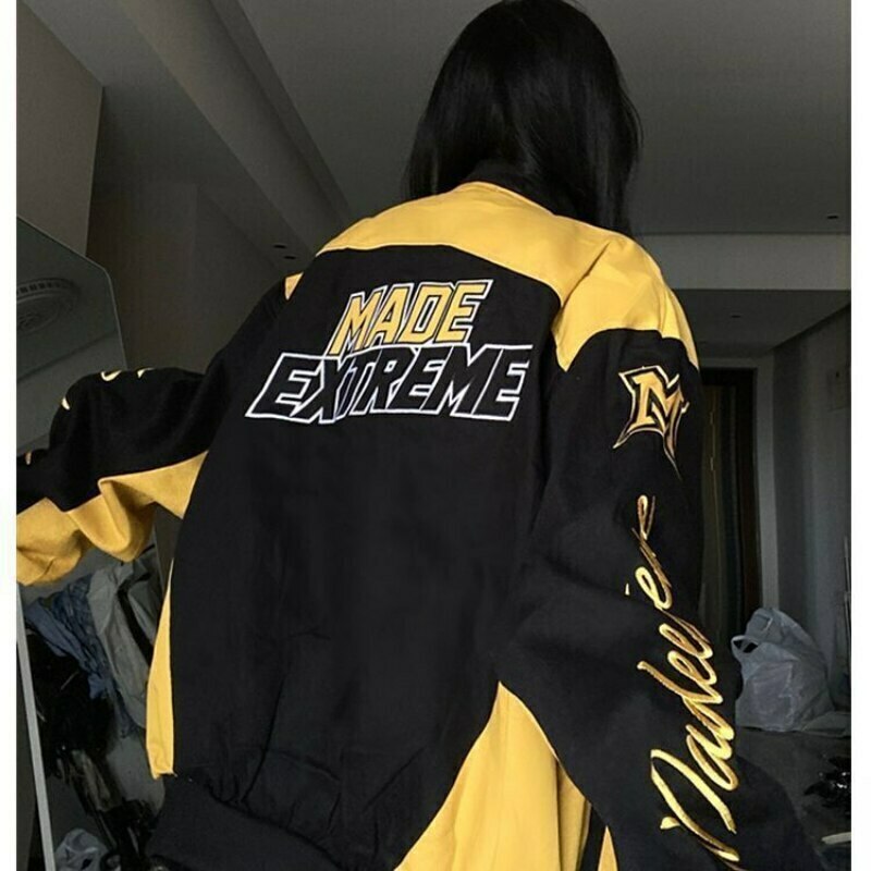 Y2K Embroidered Racing Jacket: Retro Grunge Style for Trendy Summer Outfits