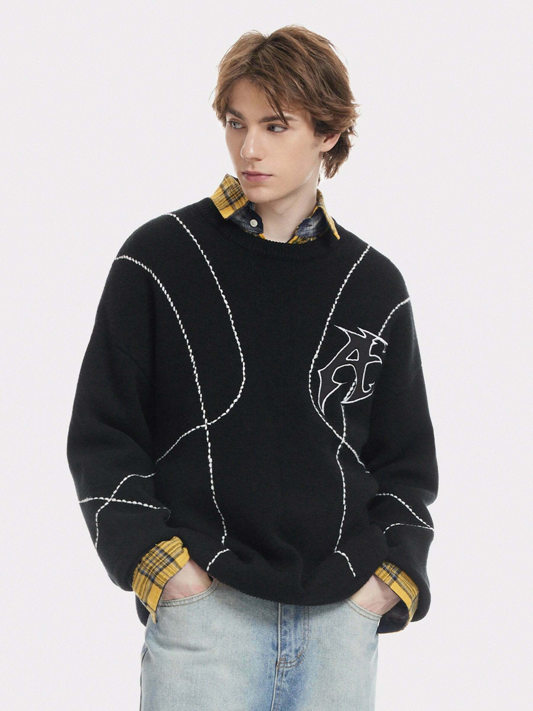 Y2K Embroidered Sweater: Retro 90s Grunge Style for Trendy Summer Outfits