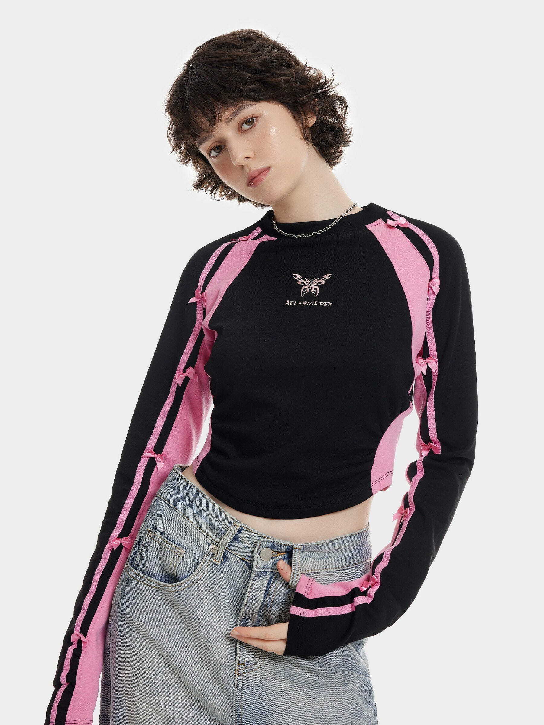 Y2K Embroidery Butterfly Long Sleeve Tee - Trendy 90s Grunge Summer Outfit for Women